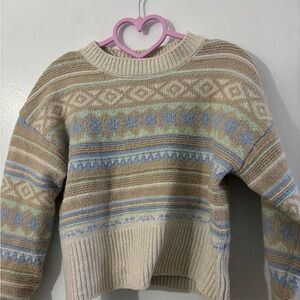 Cozy Striped Fair Isle Crewneck Sweater - Cream & Light Blue